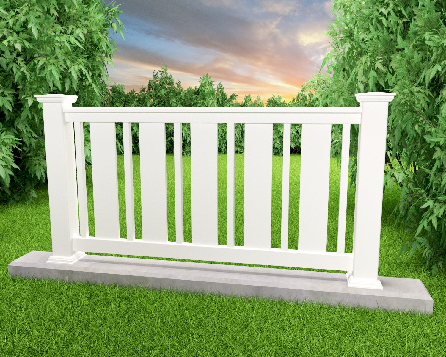 Kystgjerdet sin tradisjonelle toppmodell i vedlikeholdsfri PVC med kraftige 5-toms stolper og robust T-utformet topprekke